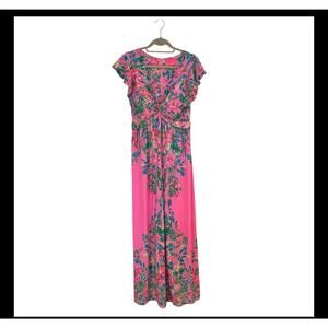 Lilly Pulitzer Havana Pink Flutter Sleeve Floral Casa Verona Maxi Dress 8